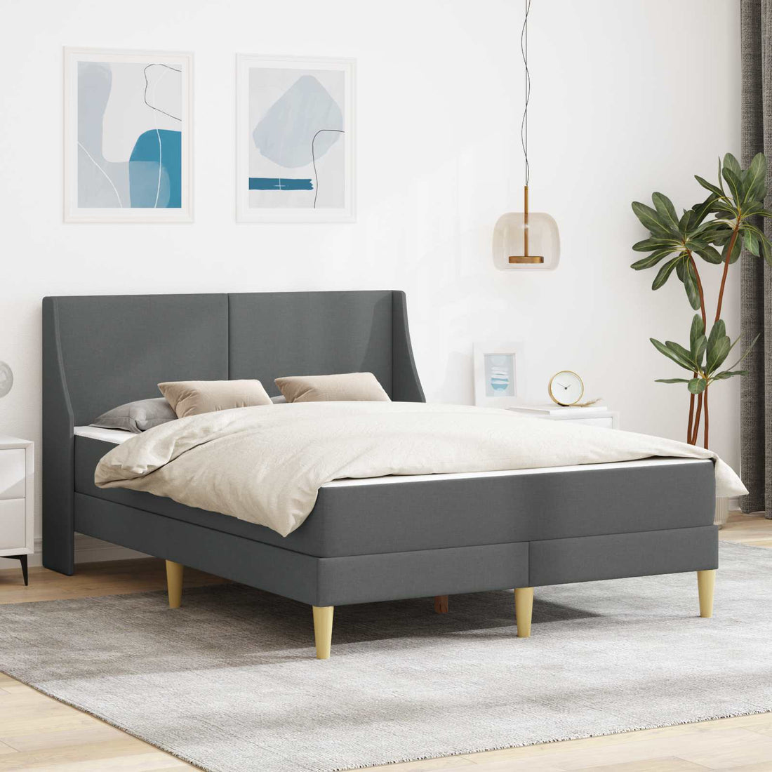 vidaXL Estructura de cama con colchón con cabecera Poliéster