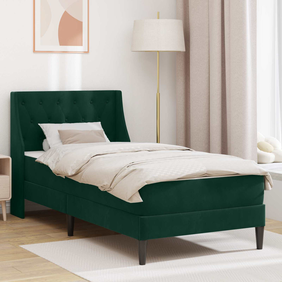 vidaXL Estructura de cama con colchón Verde oscuro 90 x 190 cm