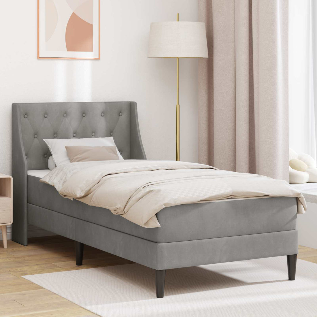 vidaXL Estructura de cama con colchón Gris Claro 90 x 200 cm