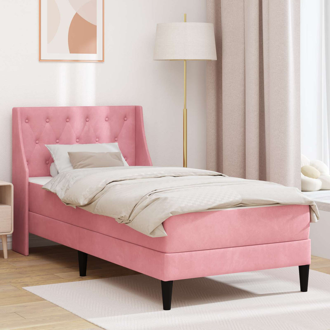 vidaXL Estructura de cama con colchón Rosa 100 x 200 cm Terciopelo