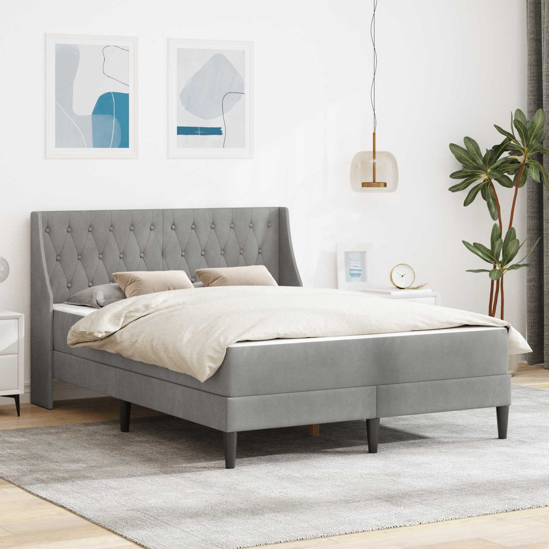 vidaXL Estructura de cama con colchón Gris Claro 140 x 200 cm