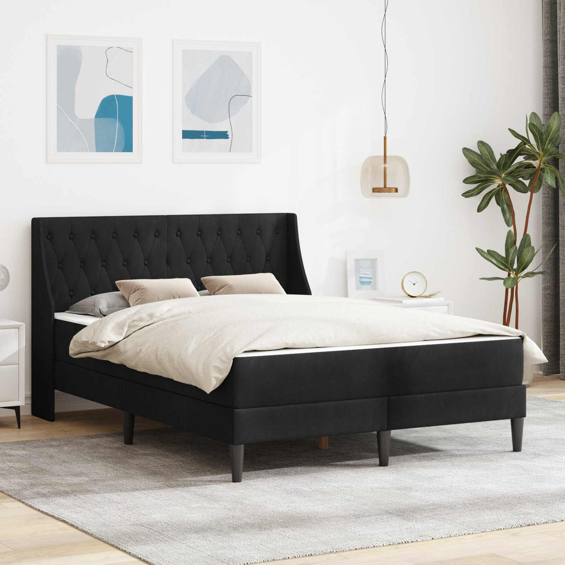 vidaXL Estructura de cama con colchón Negro 140 x 200 cm Terciopelo