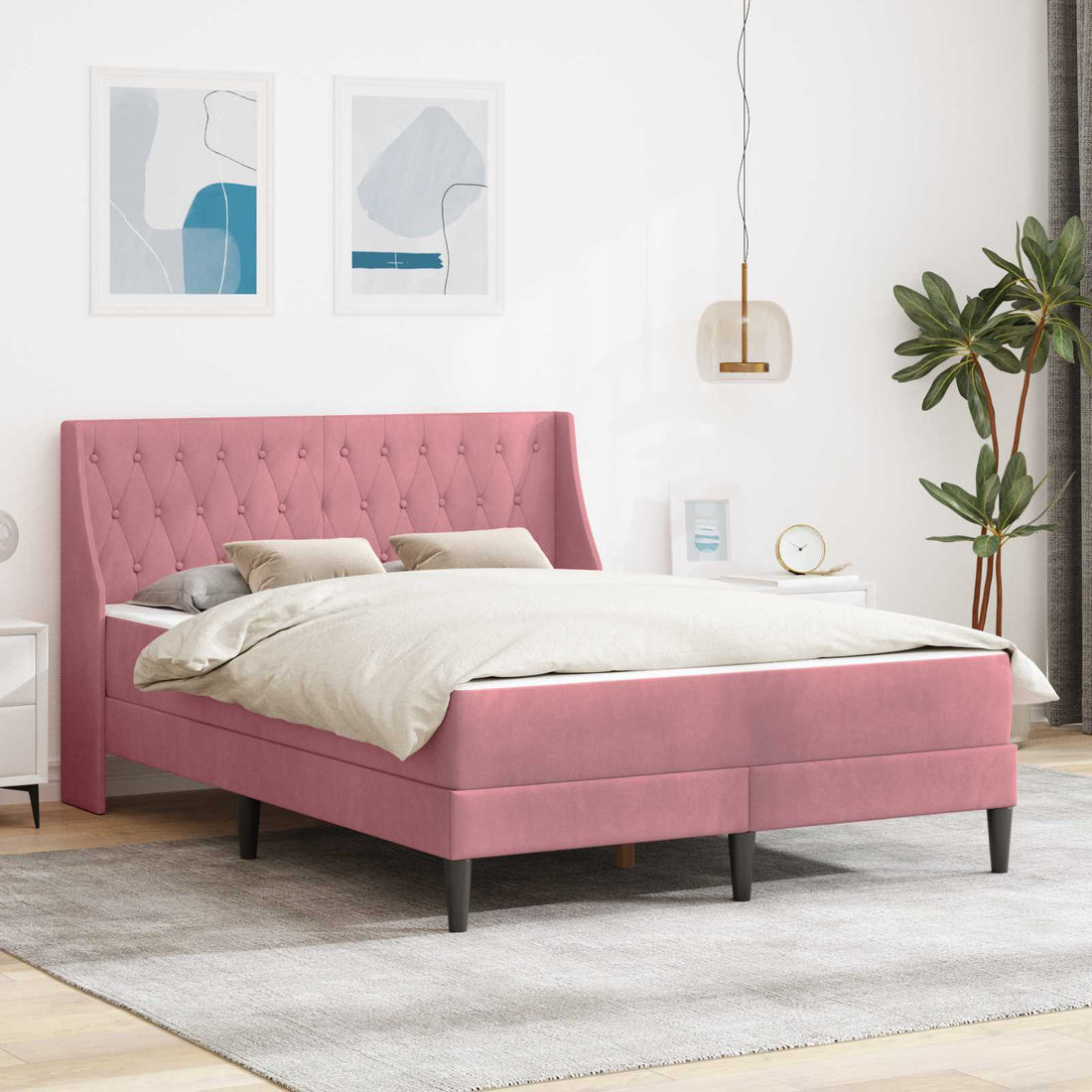 vidaXL Estructura de cama con colchón Rosa 180 x 200 cm Terciopelo