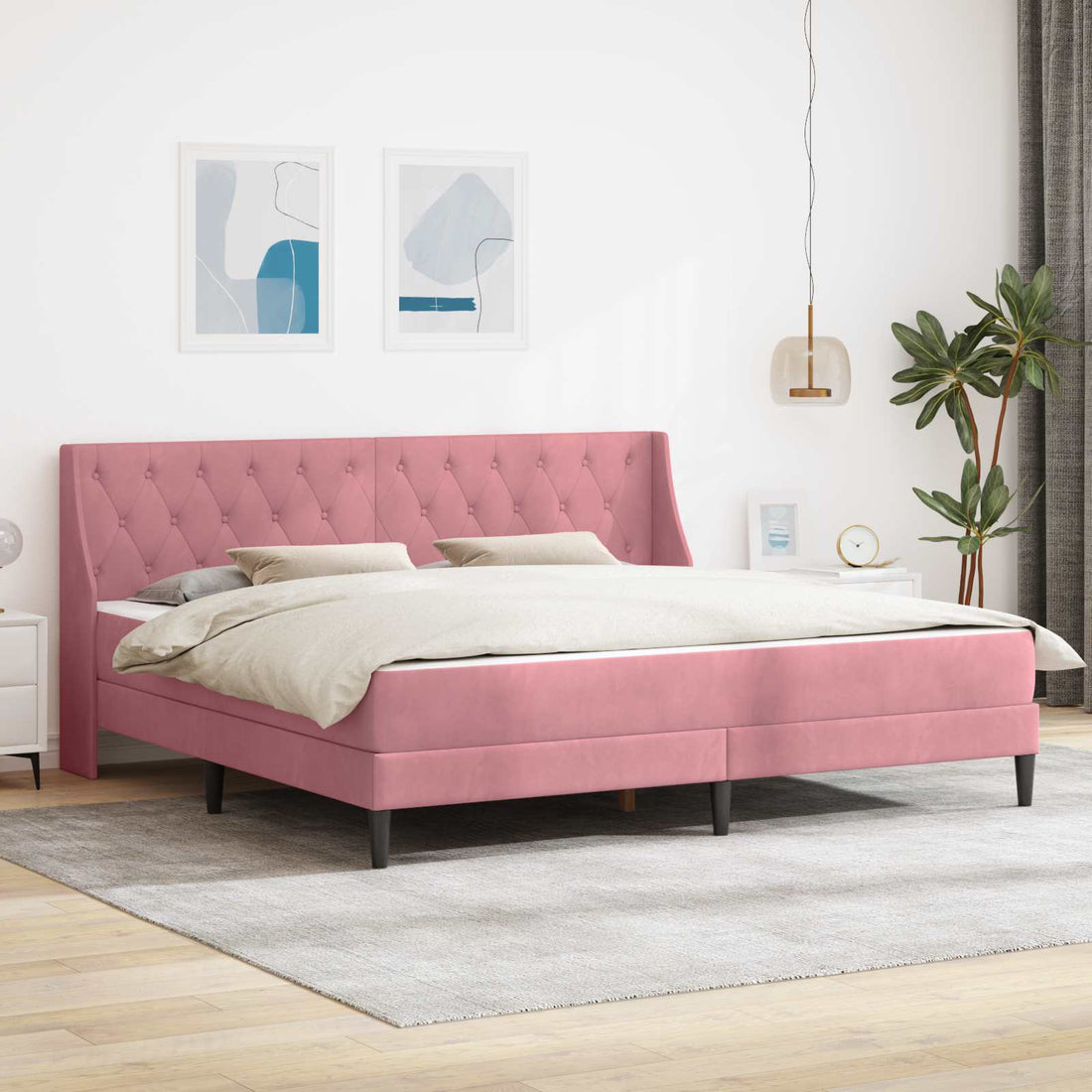vidaXL Estructura de cama con colchón Rosa 200 x 200 cm Terciopelo