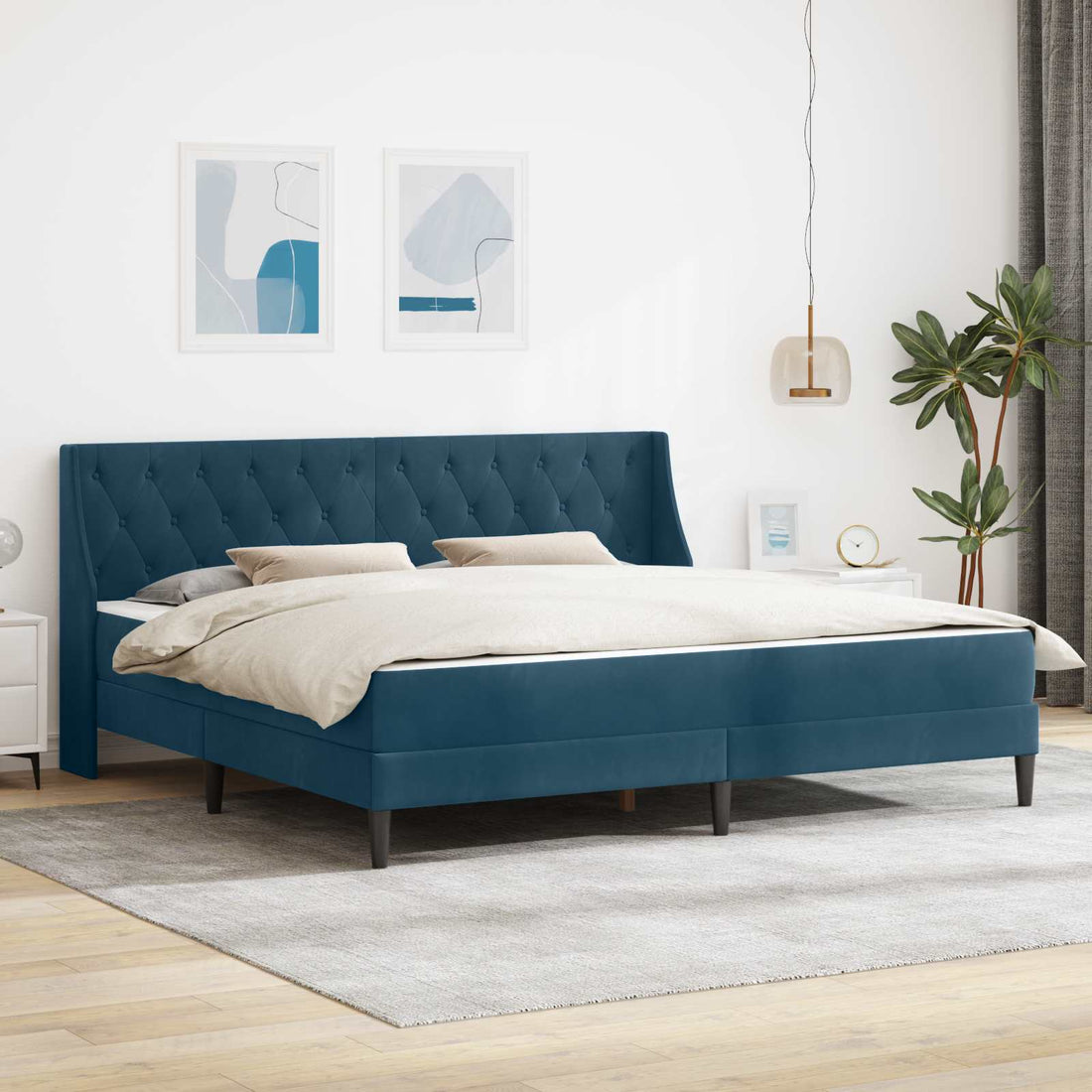 vidaXL Estructura de cama con colchón Azul 200 x 200 cm Terciopelo