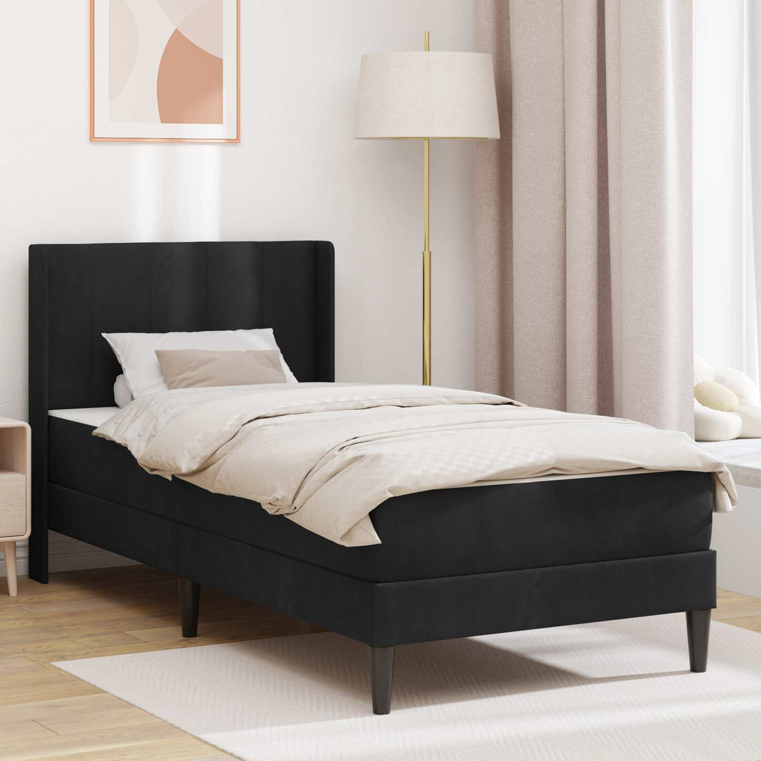 vidaXL Estructura de cama con colchón Negro 100 x 200 cm Terciopelo