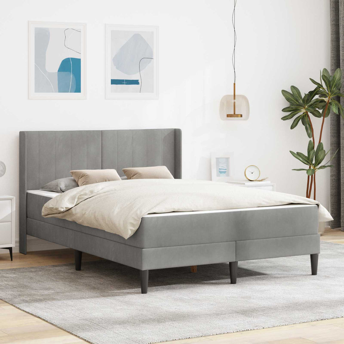 vidaXL Estructura de cama con colchón Gris Claro 120 x 200 cm