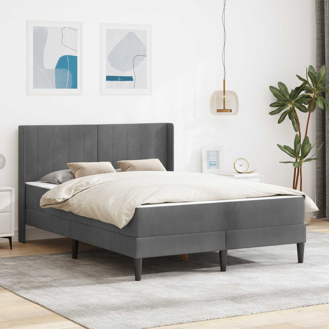 vidaXL Estructura de cama con colchón Gris oscuro 140 x 190 cm