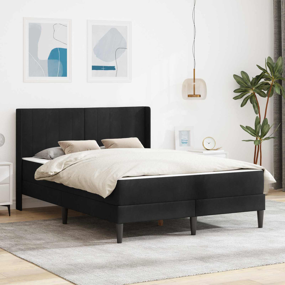 vidaXL Estructura de cama con colchón Negro 160 x 200 cm Terciopelo