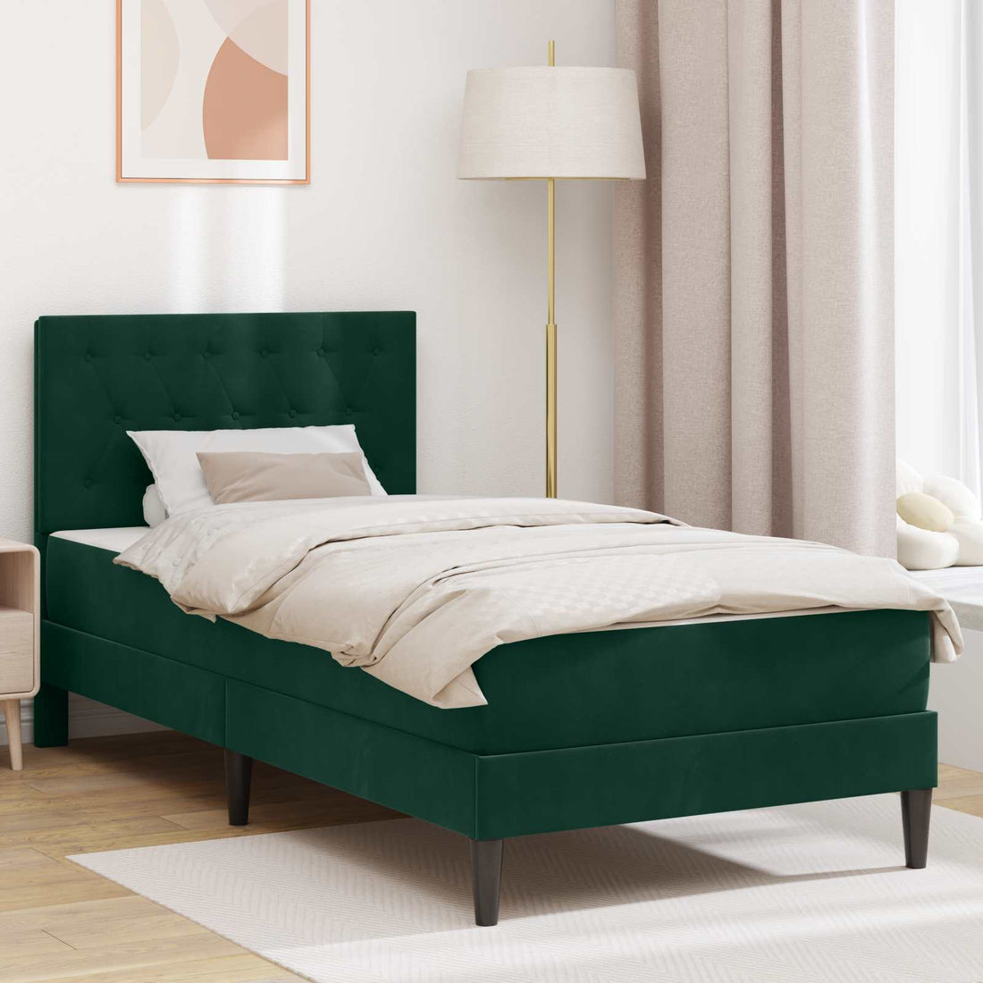 vidaXL Estructura de cama con colchón Verde oscuro 90 x 190 cm