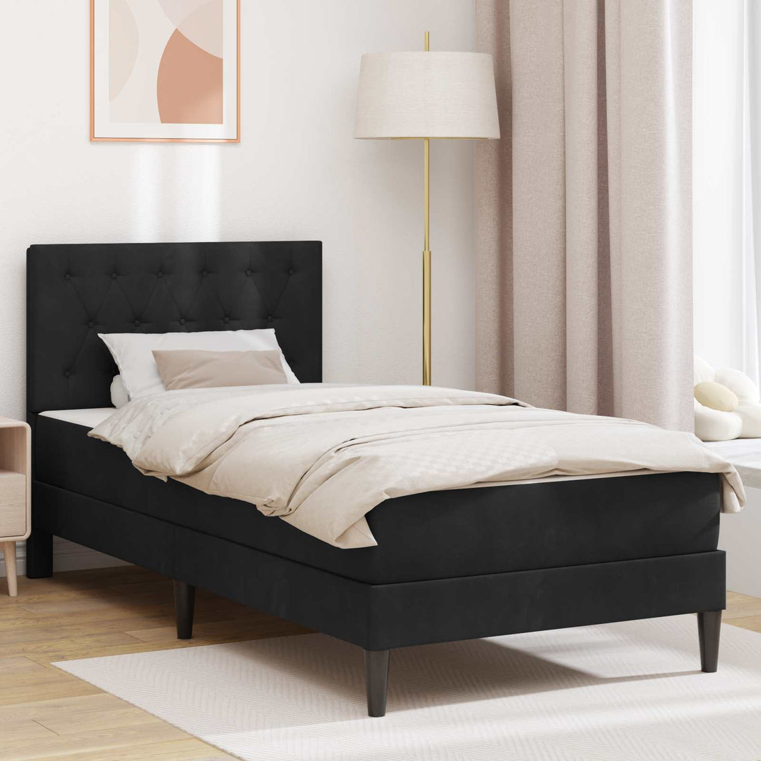 vidaXL Estructura de cama con colchón Negro 90 x 190 cm Terciopelo