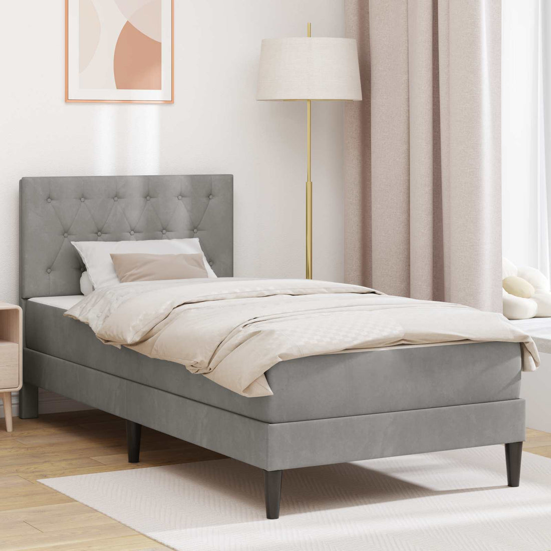vidaXL Estructura de cama con colchón Gris Claro 100 x 200 cm