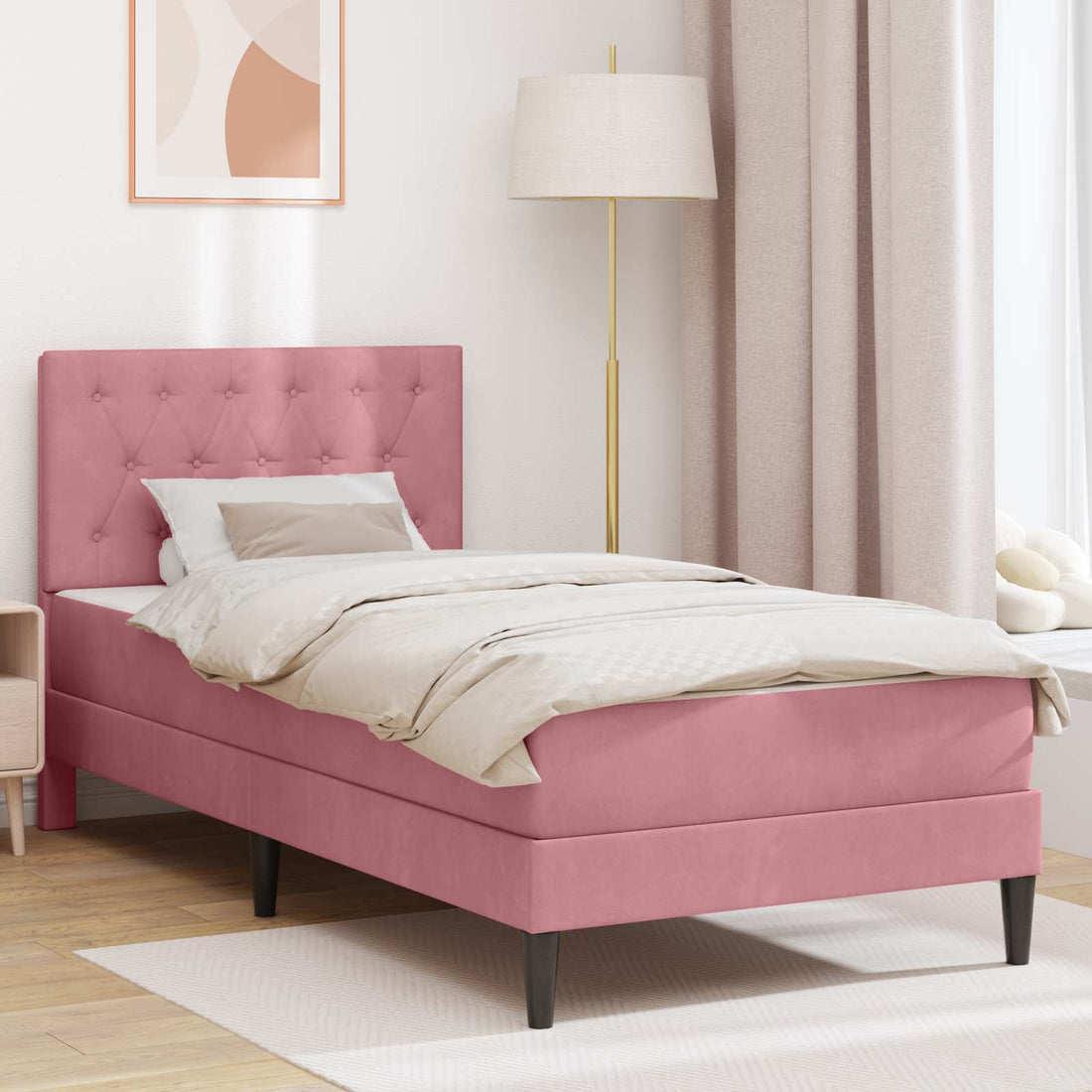 vidaXL Estructura de cama con colchón Rosa 100 x 200 cm Terciopelo