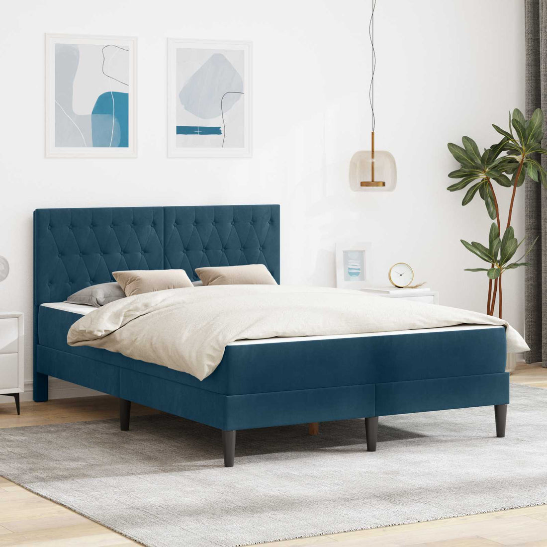 vidaXL Estructura de cama con colchón Azul 120 x 190 cm Terciopelo