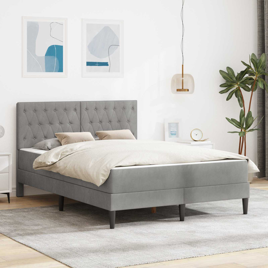 vidaXL Estructura de cama con colchón Gris Claro 140 x 200 cm