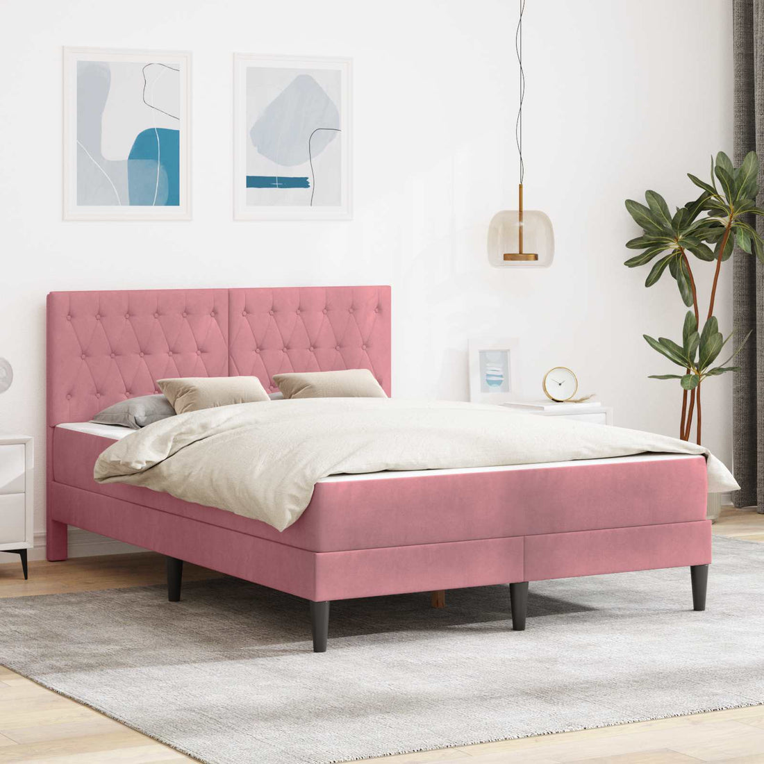 vidaXL Estructura de cama con colchón Rosa 160 x 200 cm Terciopelo