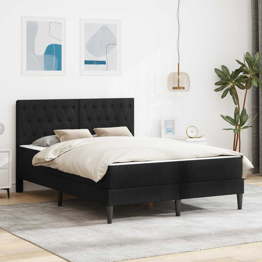 vidaXL Estructura de cama con colchón Negro 160 x 200 cm Terciopelo