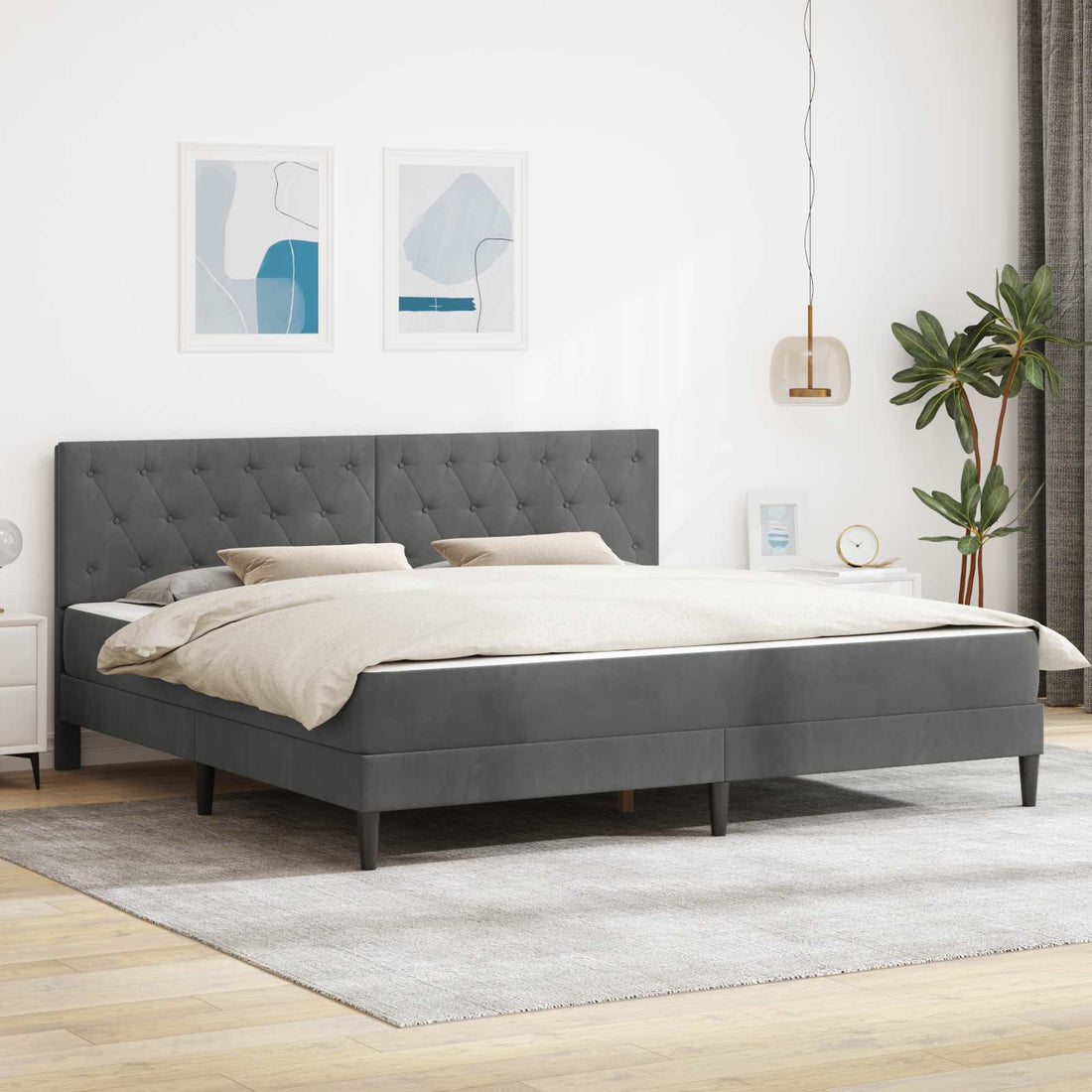 vidaXL Estructura de cama con colchón Gris oscuro 200 x 200 cm