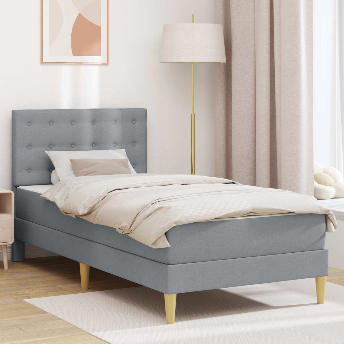 vidaXL Estructura de cama con colchón Gris Claro 90 x 190 cm Tela