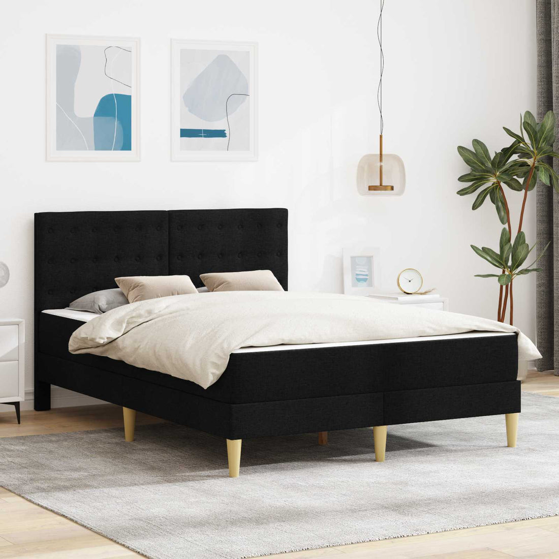 vidaXL Estructura de cama con colchón Negro 120 x 190 cm Tela