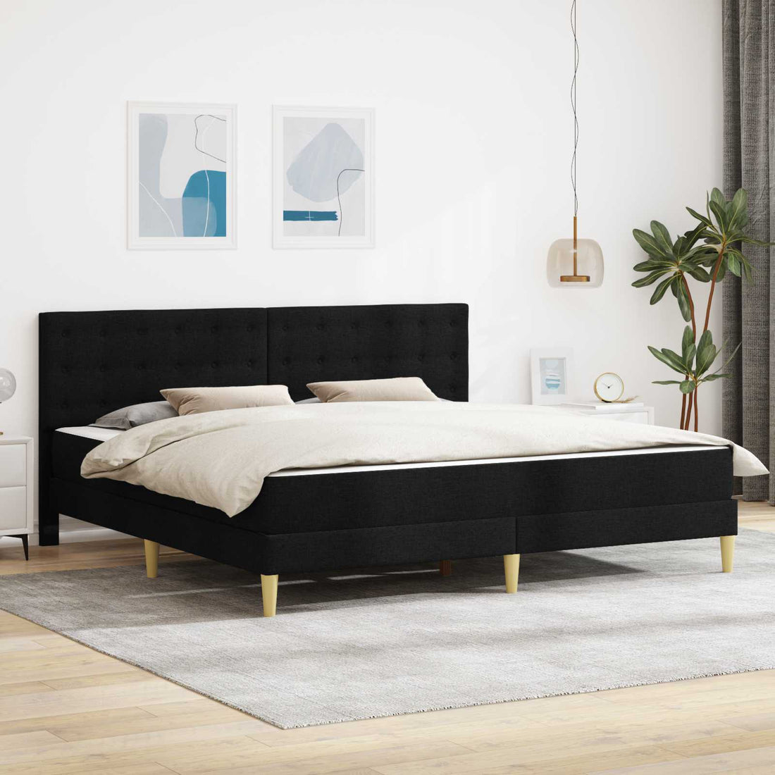 vidaXL Estructura de cama con colchón Negro 180 x 200 cm Tela