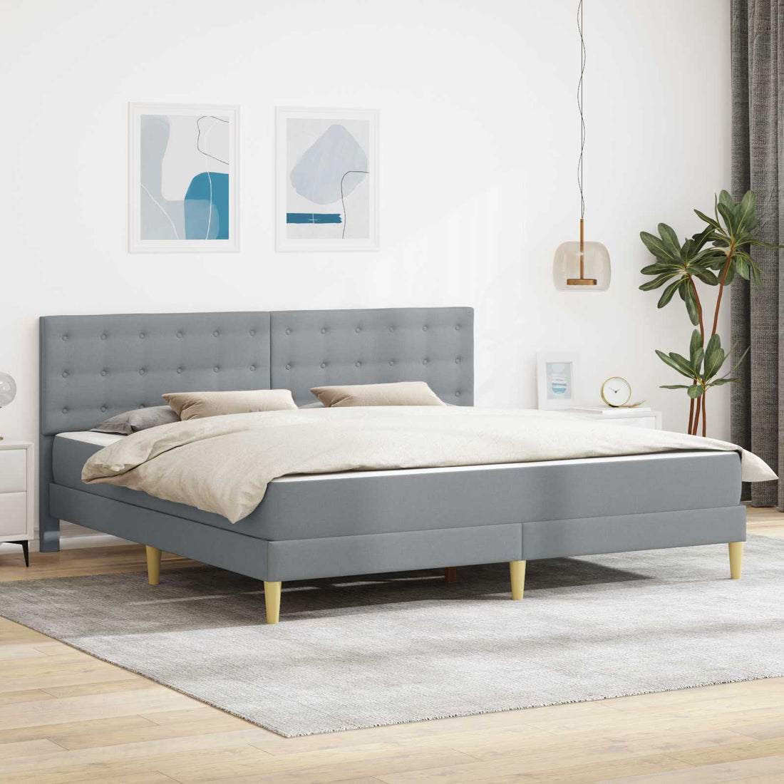 vidaXL Estructura de cama con colchón Gris Claro 200 x 200 cm Tela