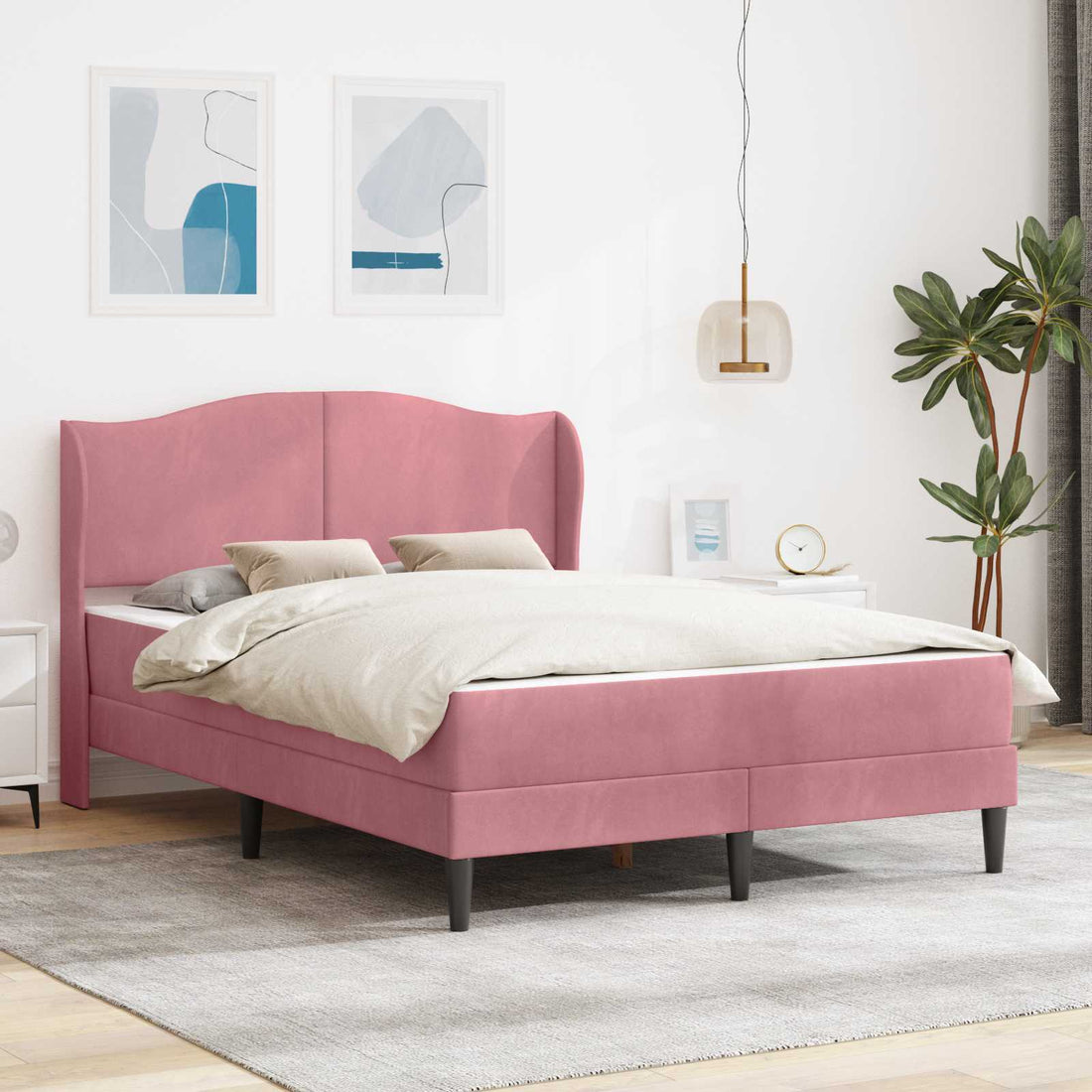 vidaXL Estructura de cama con cabecera Rosa 140 x 190 cm Terciopelo