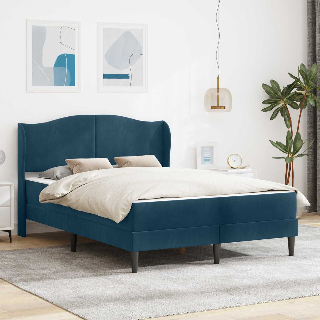 vidaXL Estructura de cama con cabecera Azul 140 x 200 cm Terciopelo