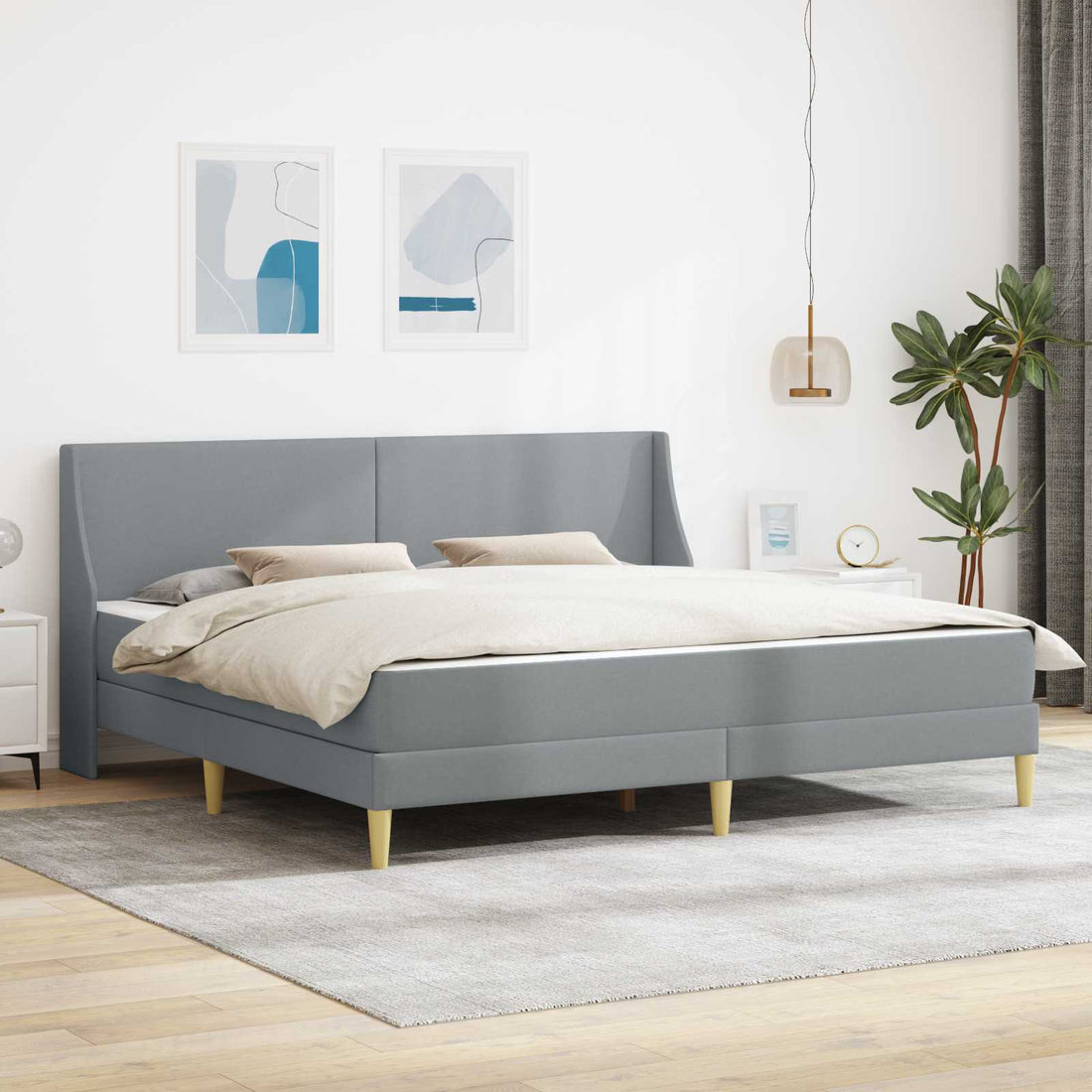 vidaXL Estructura de cama con colchón Gris Claro 180 x 200 cm tela