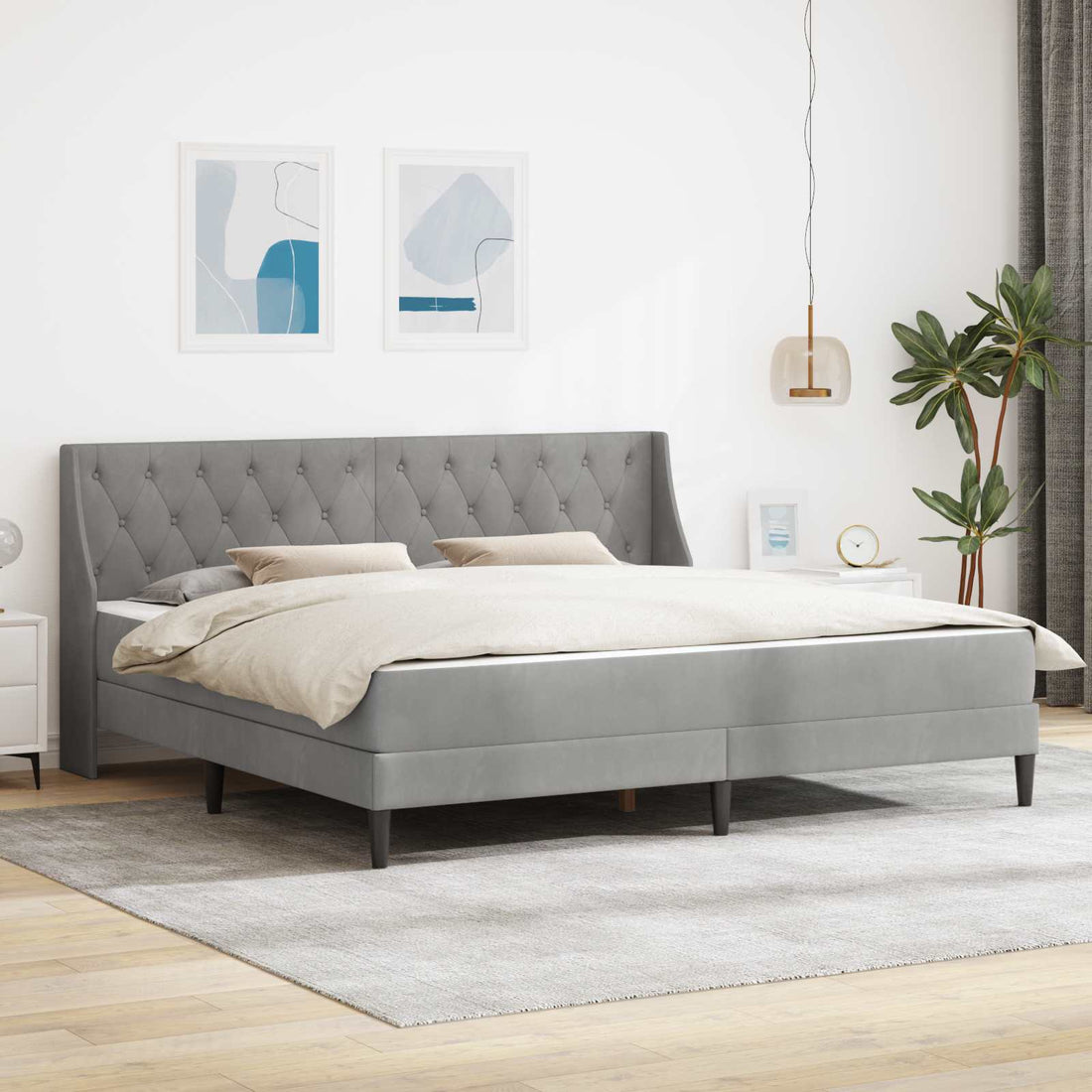 vidaXL Estructura de cama con colchón Gris Claro 180 x 200 cm