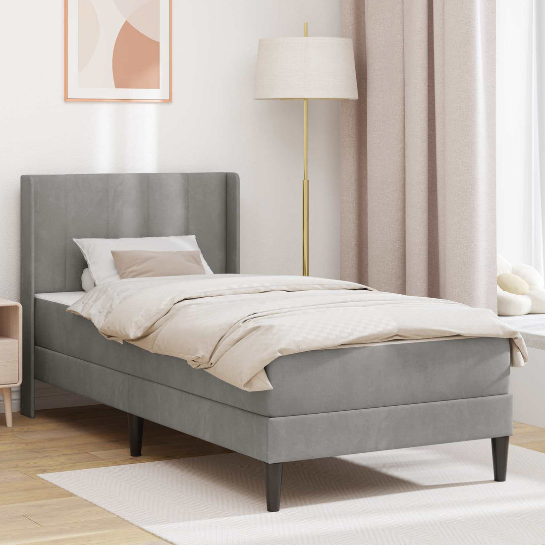 vidaXL Estructura de cama con colchón Gris Claro 90 x 190 cm
