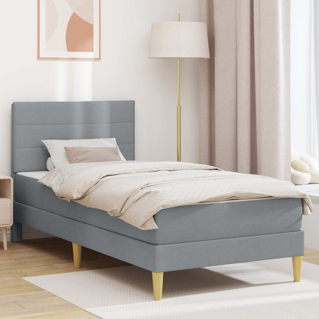vidaXL Estructura de cama con colchón Gris Claro 90 x 190 cm tela
