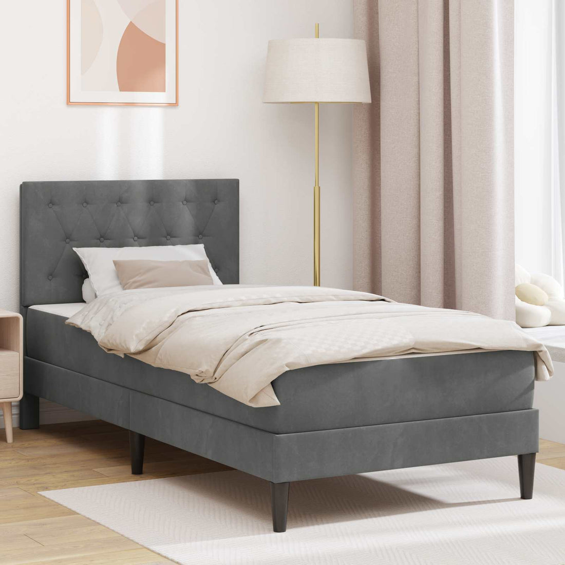vidaXL Estructura de cama con colchón Gris oscuro 90 x 190 cm