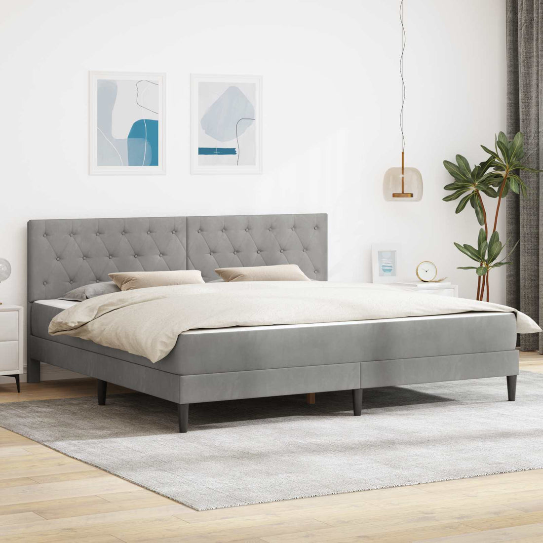 vidaXL Estructura de cama con colchón Gris Claro 180 x 200 cm