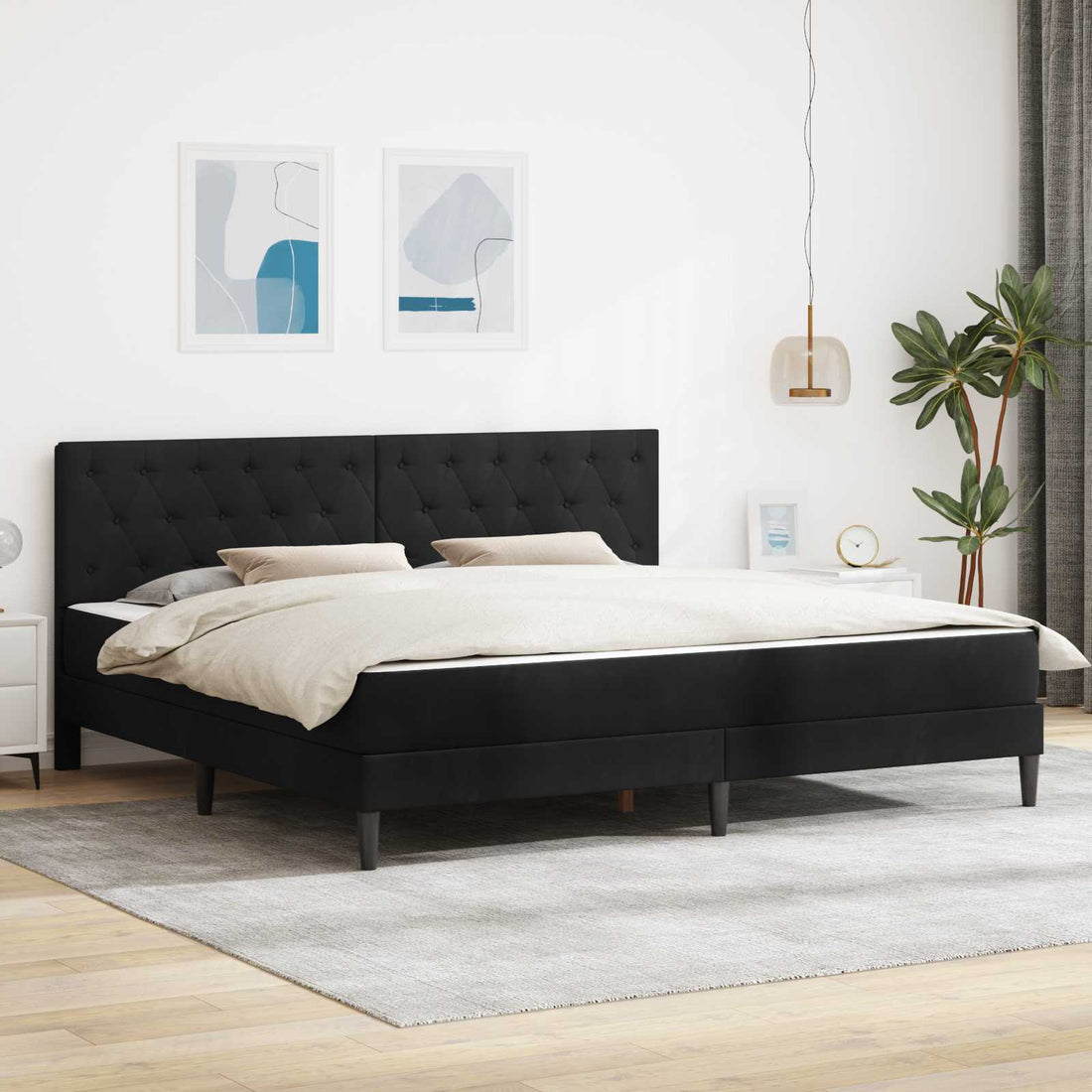 vidaXL Estructura de cama con colchón Negro 180 x 200 cm Terciopelo