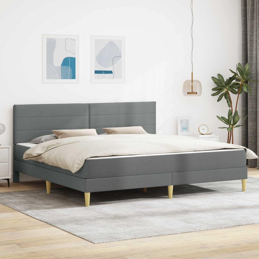 vidaXL Estructura de cama con colchón Gris oscuro 180 x 200 cm tela