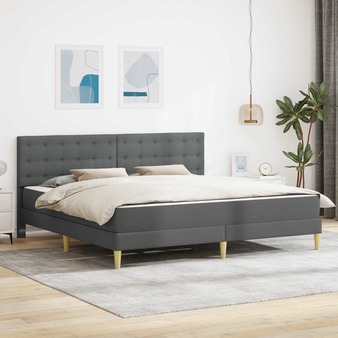 vidaXL Estructura de cama con colchón Gris oscuro 180 x 200 cm tela