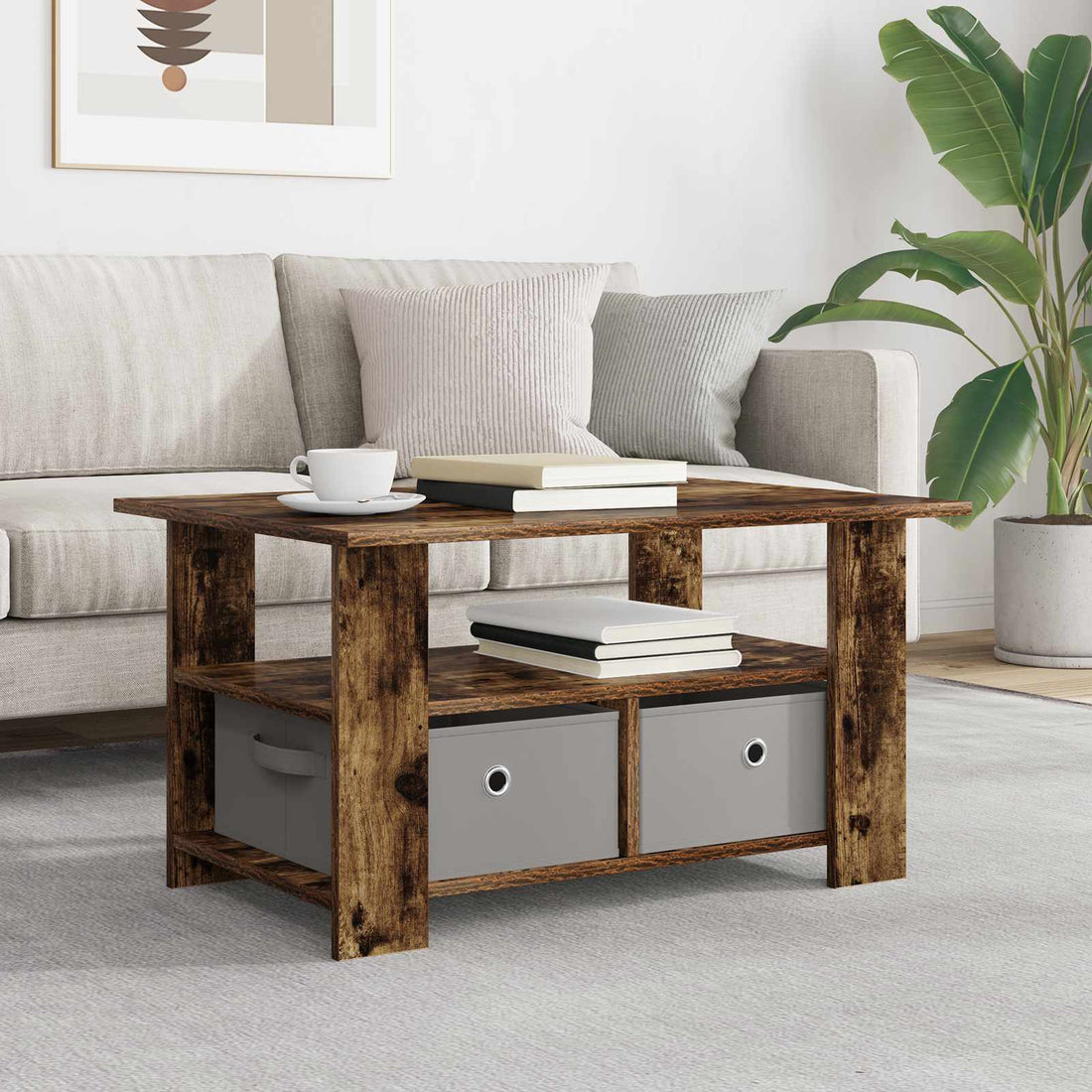 vidaXL Mesa de Café Roble ahumado 77 x 55 x 42 cm Madera de ingeniería