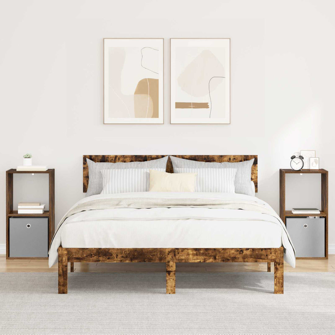 vidaXL Mesita de Noche 2 uds. Roble ahumado 35 x 32 x 68,5 cm
