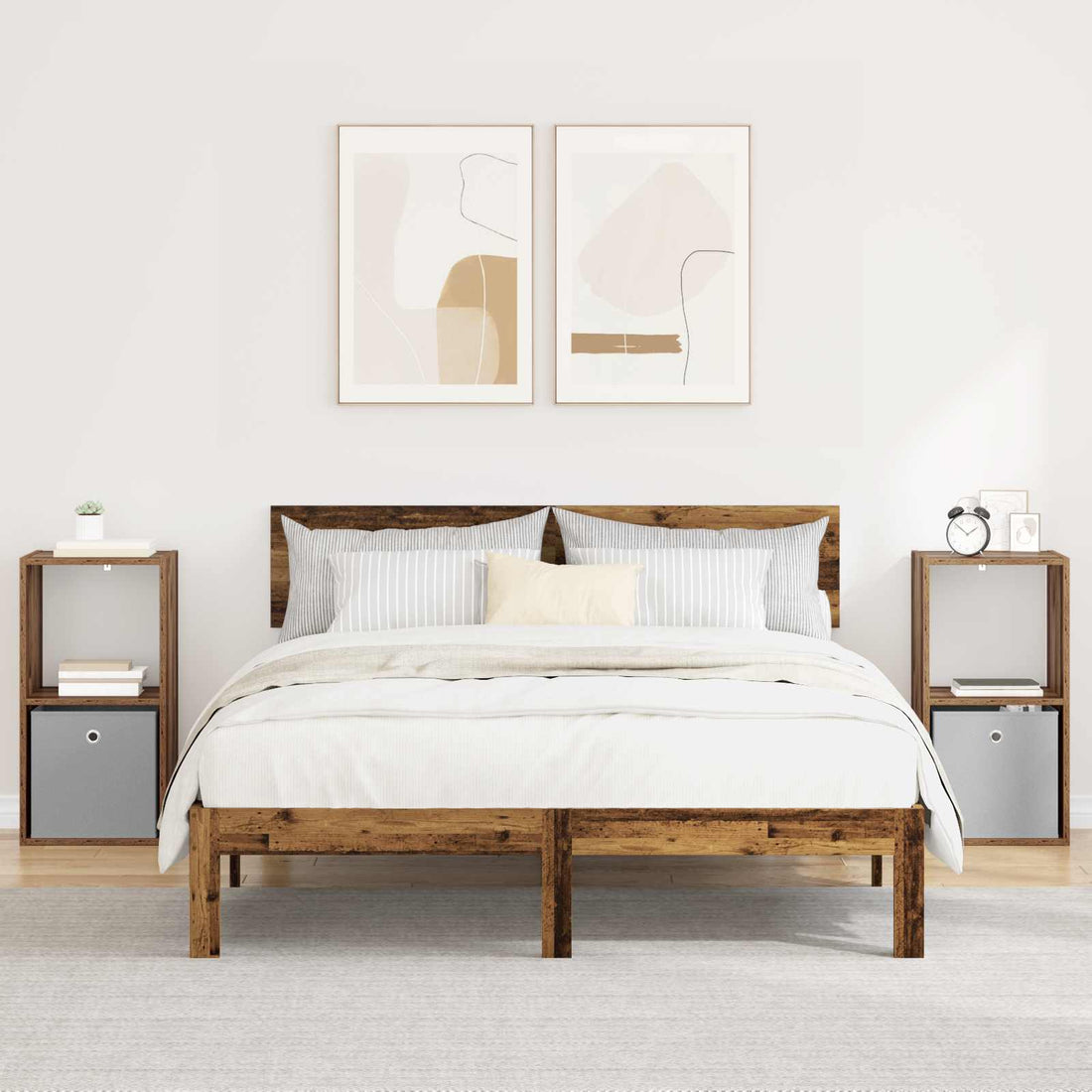 vidaXL Mesita de Noche 2 uds. Madera vieja 35 x 32 x 68,5 cm