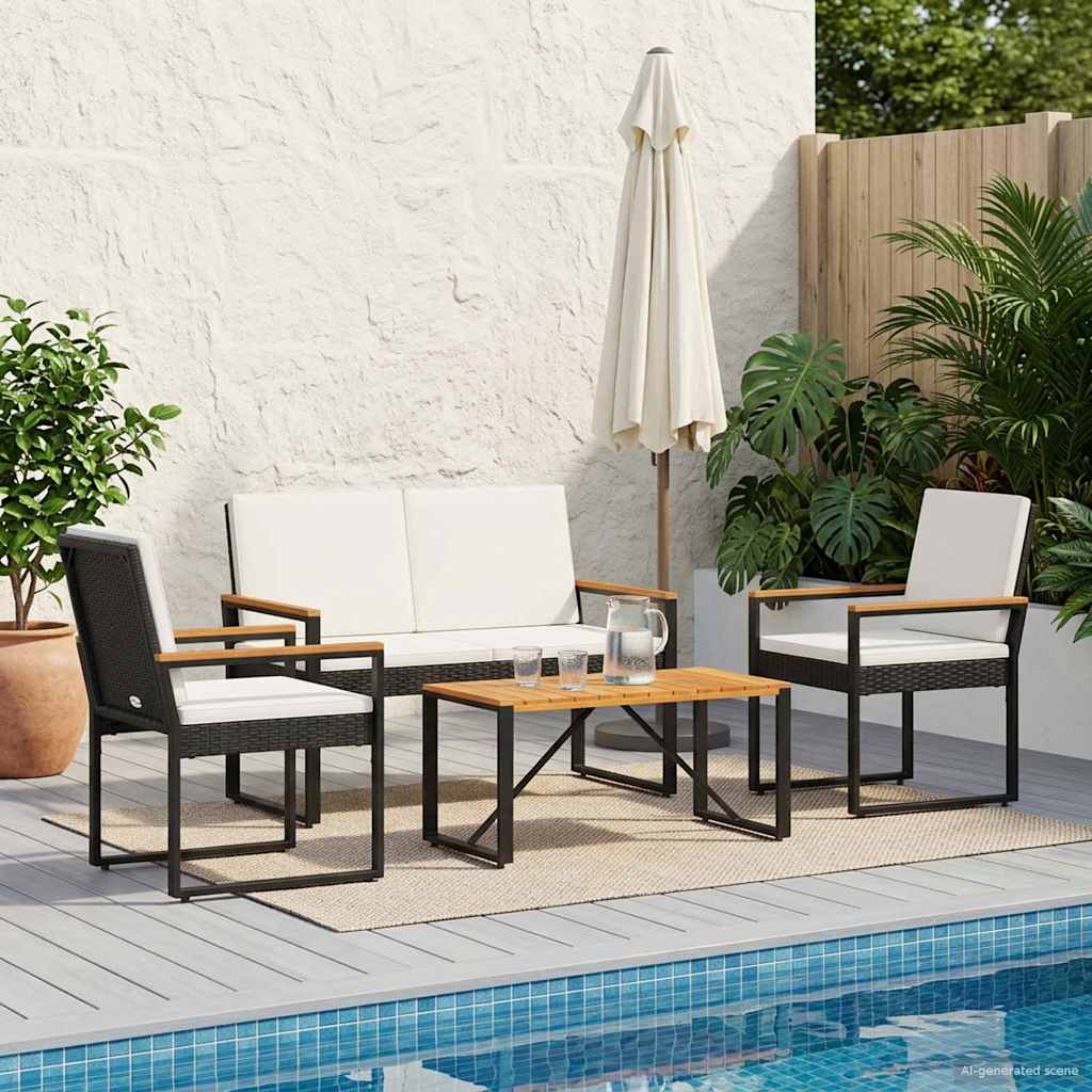 vidaXL Juego de muebles de exterior 4 uds. Negro y Blanco Crema