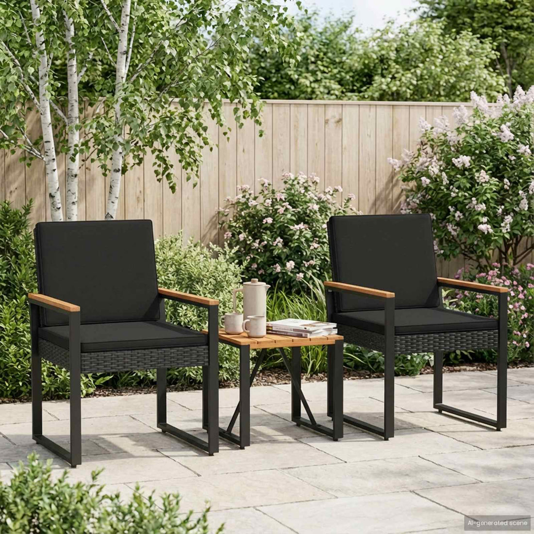 vidaXL Juego de muebles de exterior 3 uds. Negro ratán sintético