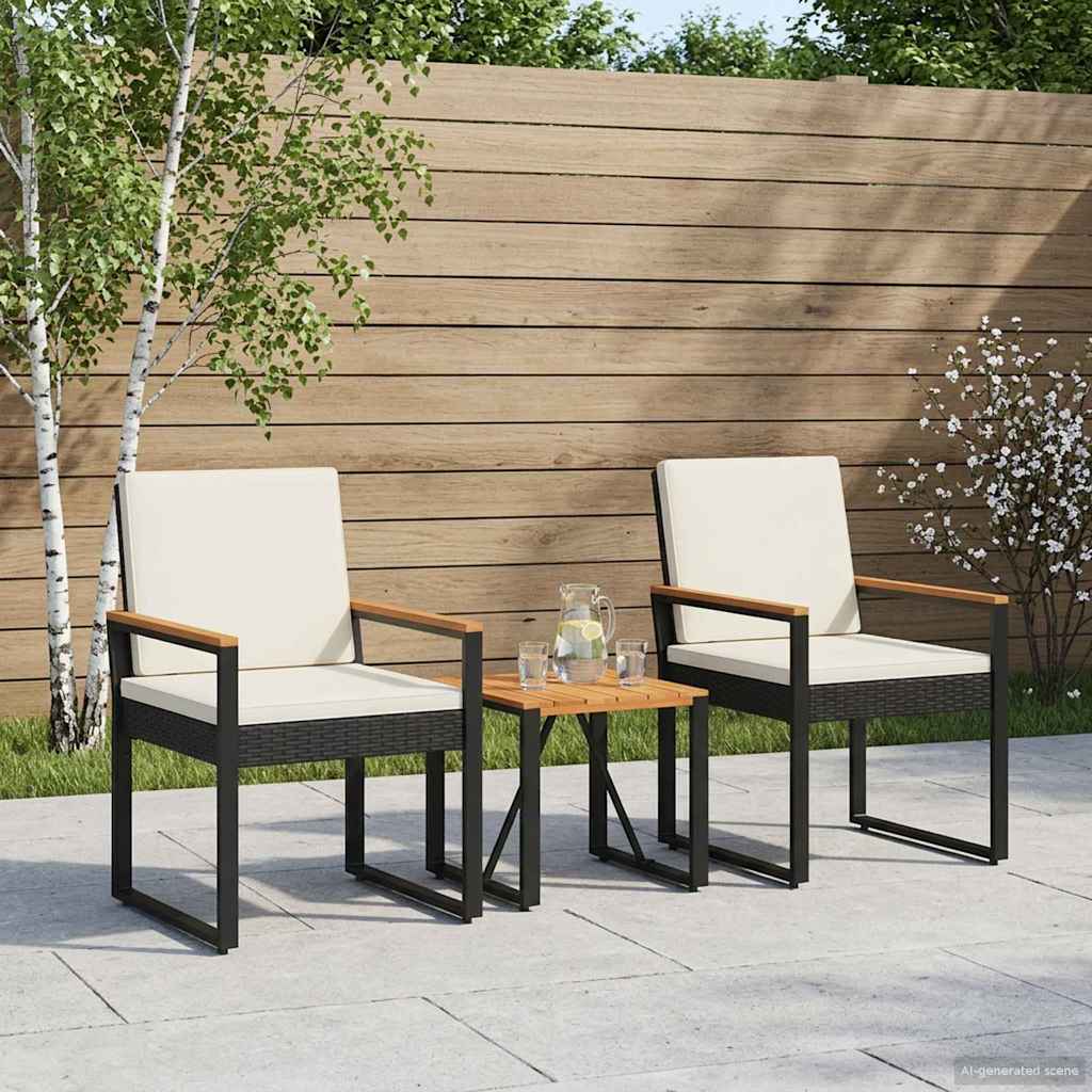 vidaXL Juego de muebles de exterior 3 uds. Negro y Blanco Crema