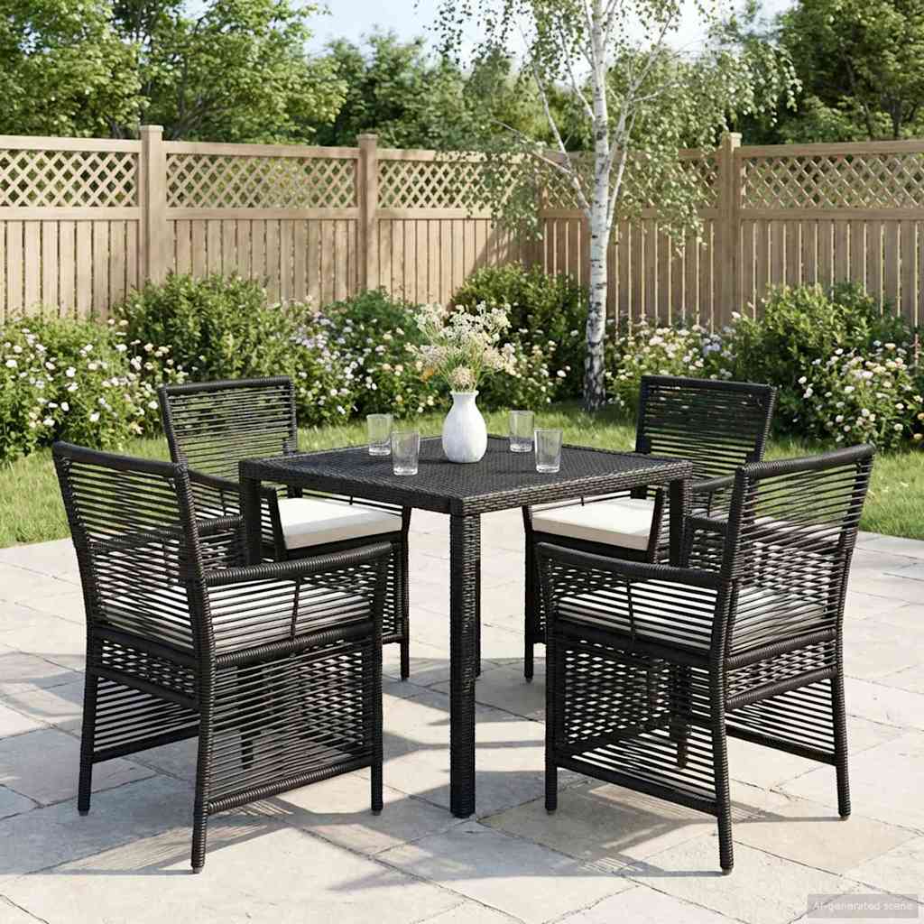 vidaXL Silla de exterior 4 uds. Negro y crema ratán sintético