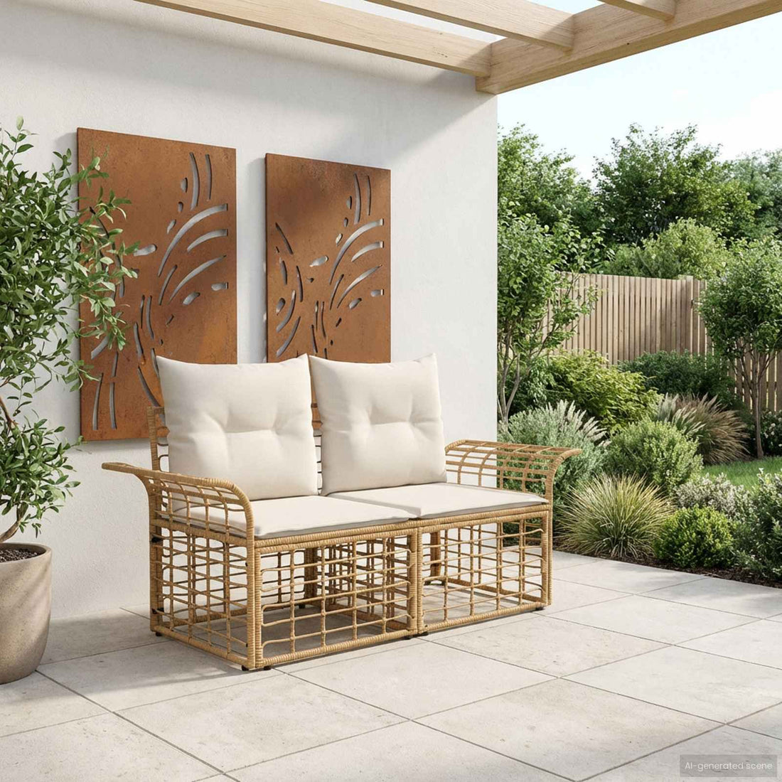vidaXL Loveseat de exterior 2 uds. 2-Número de plazas Natural y Crema