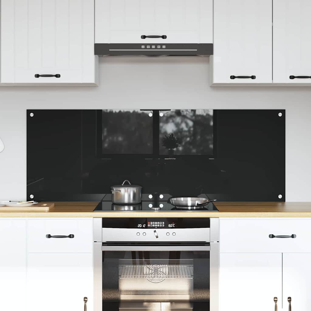 vidaXL Salpicadero de cocina 2 uds. Negro 70 x 50 cm vidrio templado