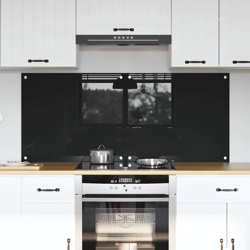 vidaXL Salpicadero de cocina 2 uds. Negro 70 x 60 cm vidrio templado