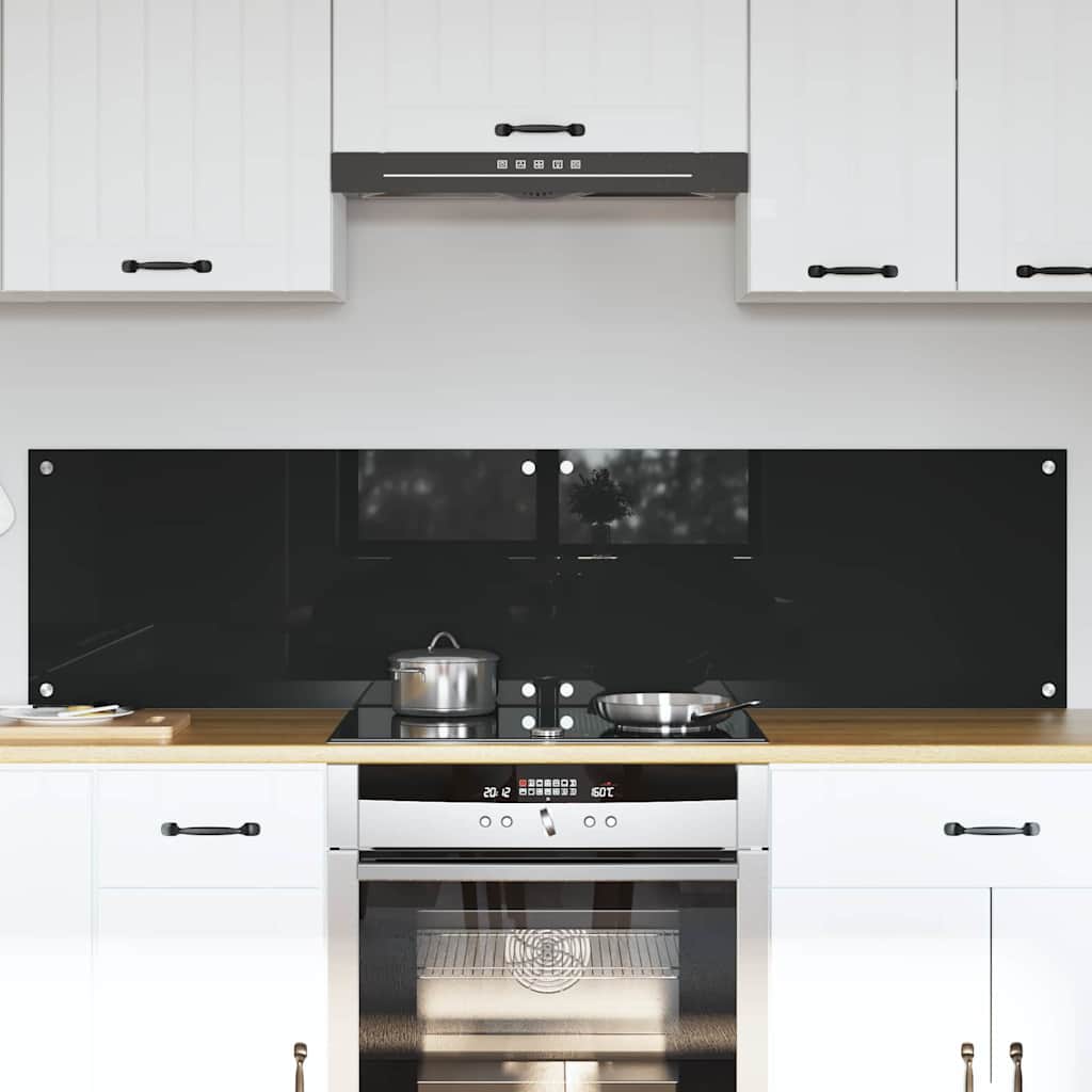 vidaXL Salpicadero de cocina 2 uds. Negro 80 x 40 cm vidrio templado