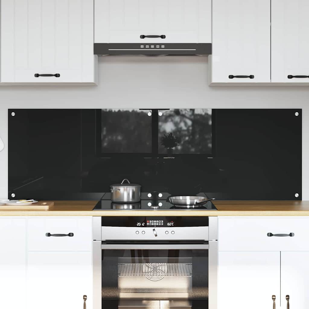 vidaXL Salpicadero de cocina 2 uds. Negro 80 x 50 cm vidrio templado