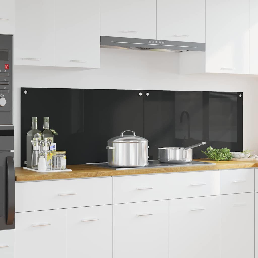 vidaXL Salpicadero de cocina 2 uds. Negro 90 x 50 cm vidrio templado